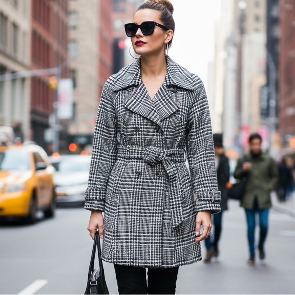 𝅺RW & Co Houndstooth Belted Wool Coat Size M
